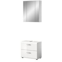 BADMÖBEL-SET weiß Hochglanz, Badkombination 2-teilig 60 cm - Weiß Hochglanz/Silberfarben, Glas/Holzwerkstoff (60/185/30cm) - Inn.Furn