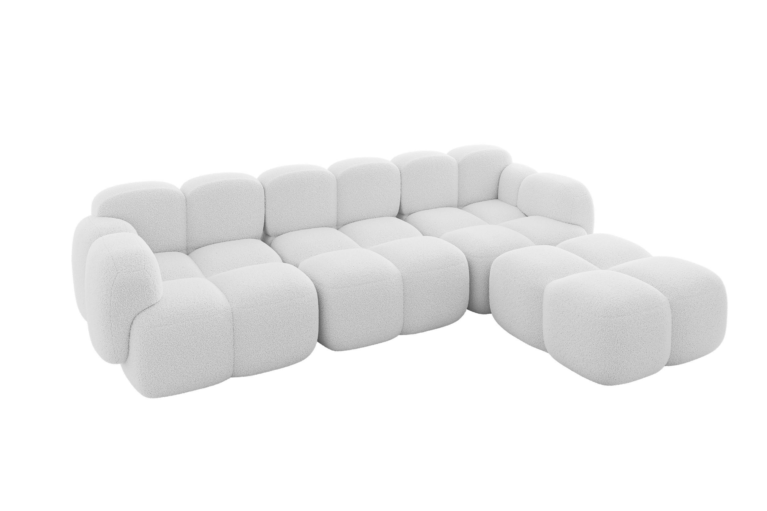 ECKSOFA modulares Sofa Rechts Miko-L2 302x205x75 Weiß Bouclé - Schwarz/Weiß, Holzwerkstoff/Kunststoff (302/205cm) - ALTDECOR