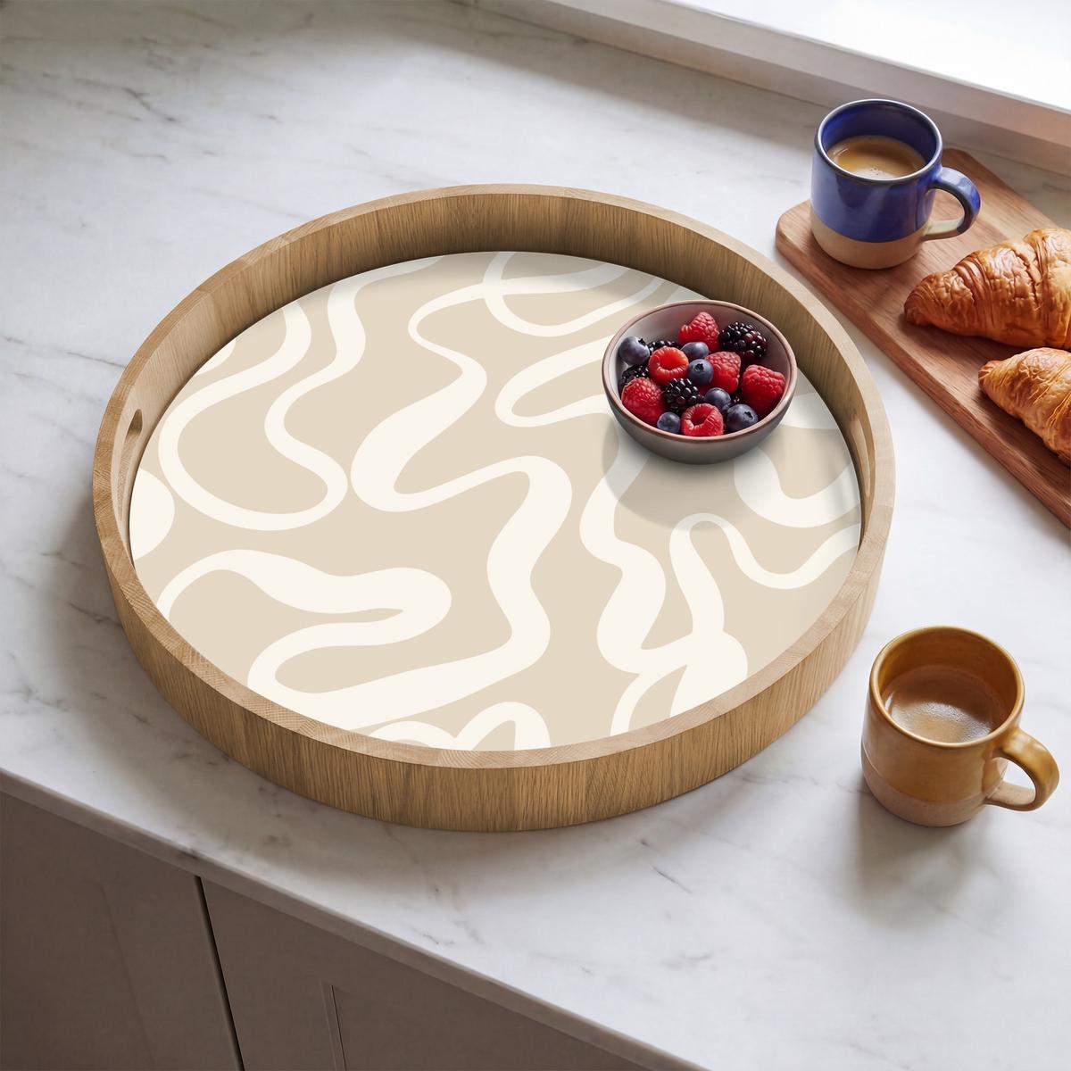 TABLETT Linien - Abstrakt - Beige - Weiß - Minimalistisch 50x50 cm - Beige, Holz (50/5/5cm) - OnlyWow