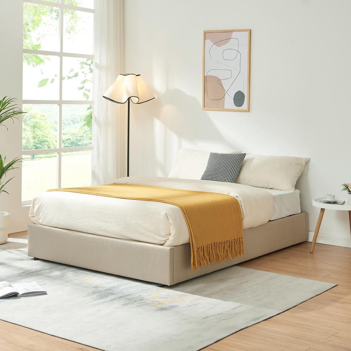POLSTERBETT Nola - Beige, Holzwerkstoff/Kunststoff (140/200cm) - [en.casa]