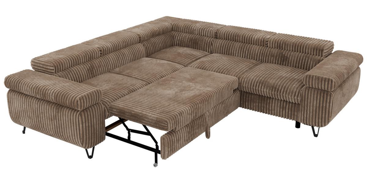 ECKSOFA QUADRO L - Braun Cord - Rechts Seite - Schwarz/Braun, Textil/Metall (269/269cm) - MKS