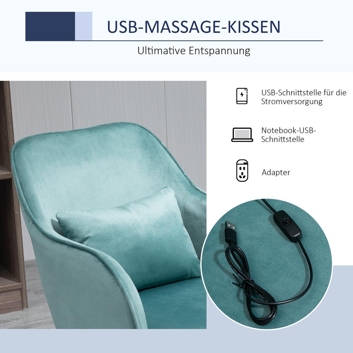 MASSAGE Bürostuhl Drehstuhl Arbeitstuhl mit Vibrationsfunktion Samt Grün - Grün, Textil (70/86/57cm) - Vinsetto