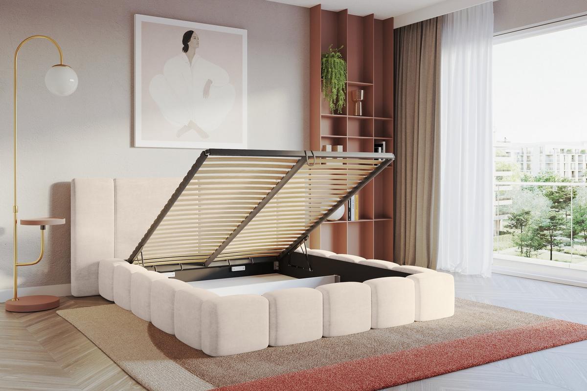 POLSTERBETT mit Bettkasten und Lattenrost, Boxbett ohne Matratze - NILO 200x200 Beige - Beige, Holzwerkstoff/Textil (200/200cm) - ALTDECOR
