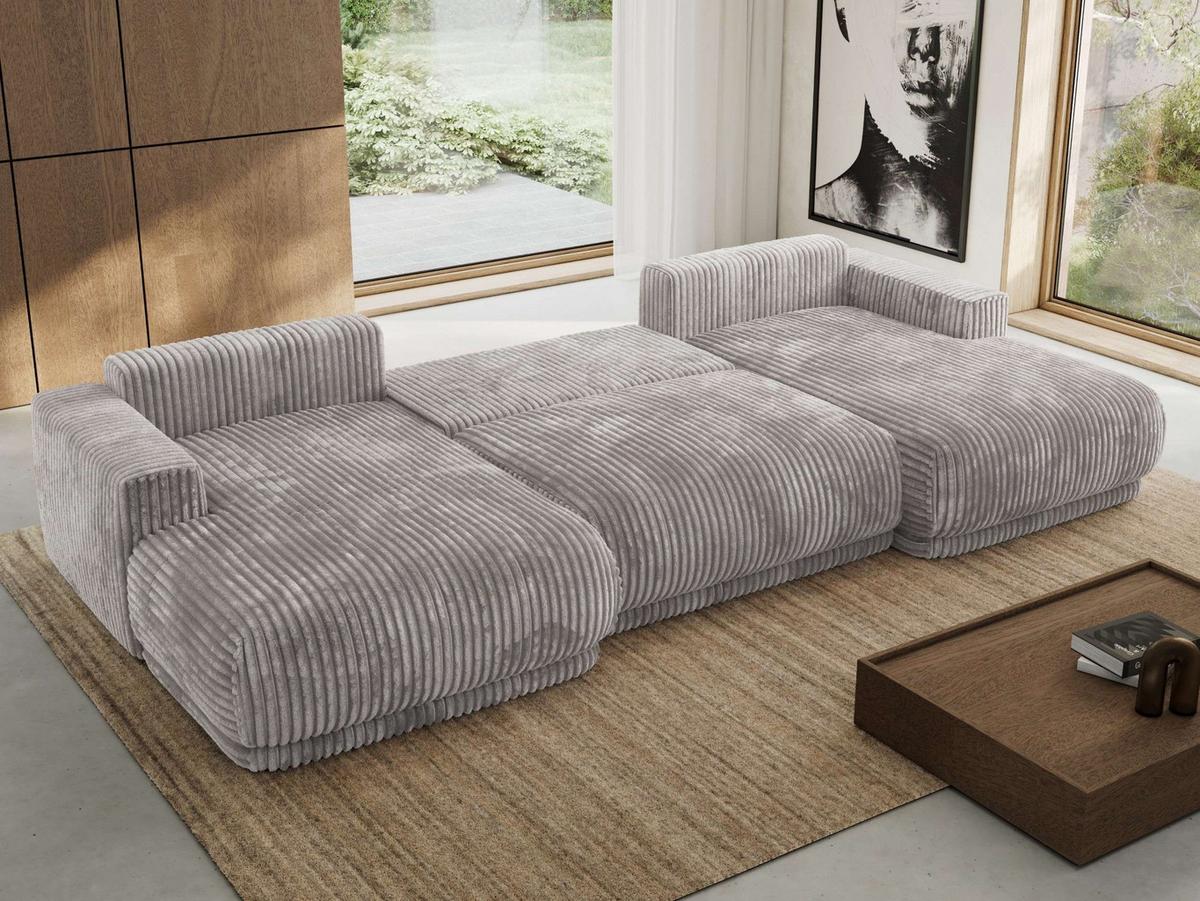 WOHNLANDSCHAFT RINA U Hellgrau Cord - Hellgrau/Schwarz, Kunststoff/Textil (360/85/170cm) - MKS