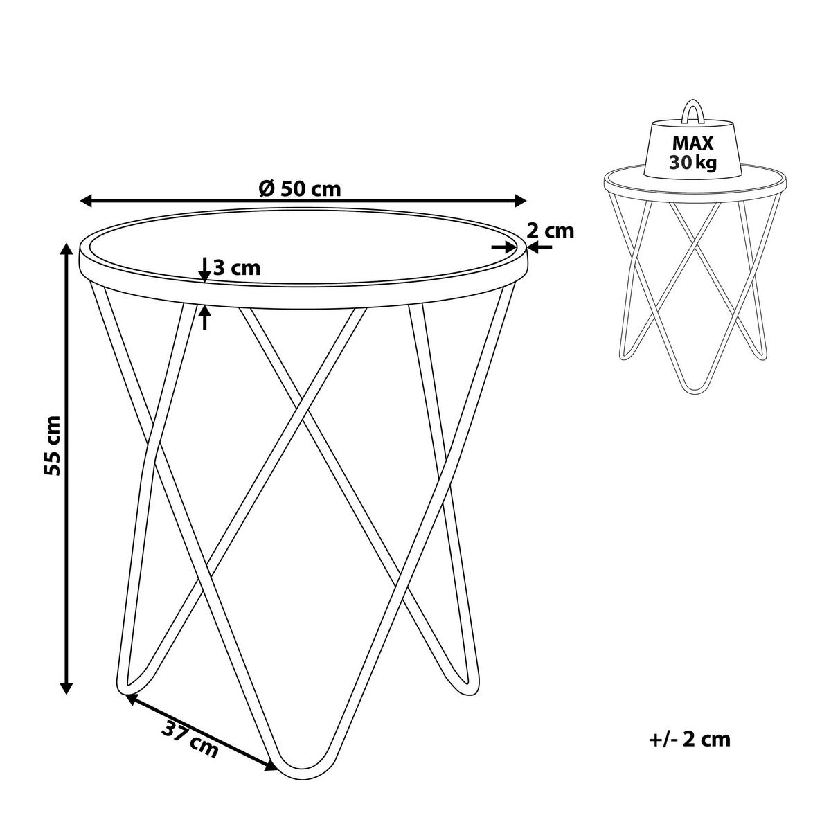 BEISTELLTISCH Marmor Optik weiß/silber 50 cm Meridian - Silberfarben/Weiß, Glas (50/50/55cm) - Beliani