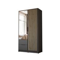 KLEIDERSCHRANK NELA, zweitürig mit Lamellen und Spiegel, 105 cm, Graphit/Artisan - Graphitfarben, Holzwerkstoff (105/200/51cm) - Lookway
