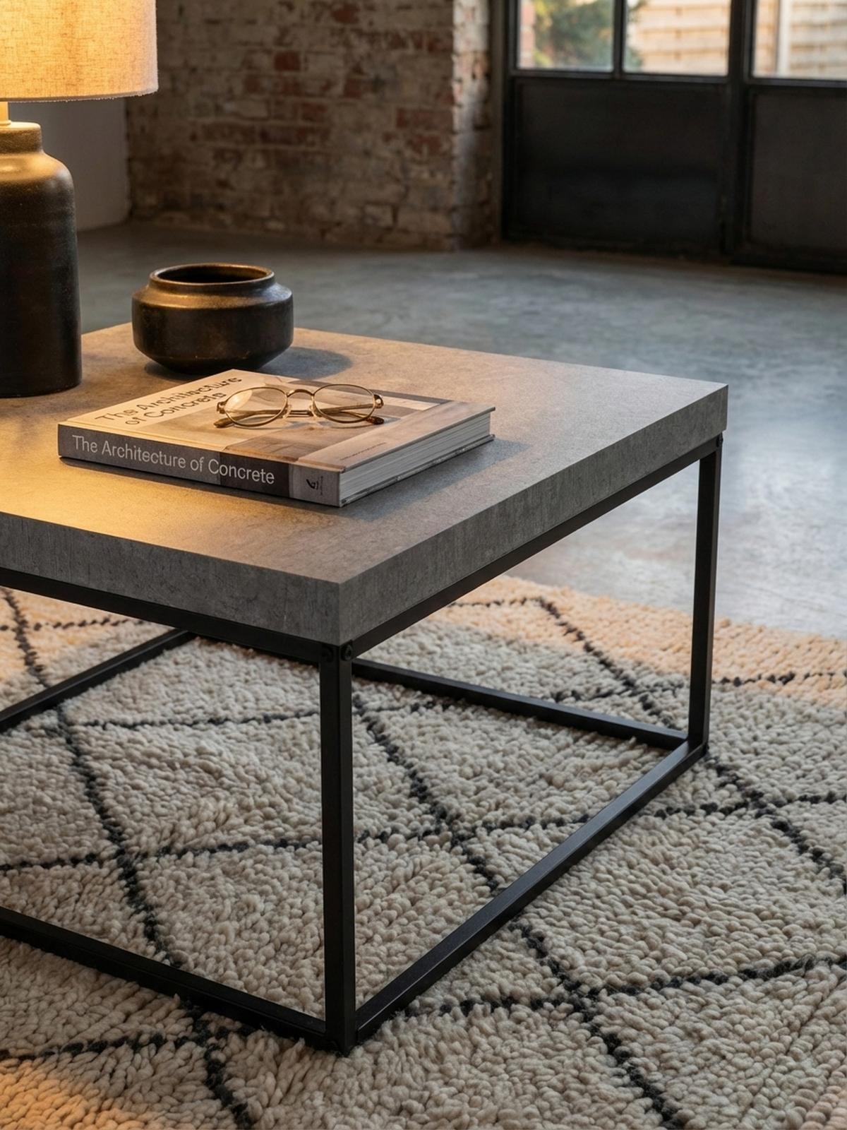 COUCHTISCH in Stein-Optik mit Metallbeinen im modernen Design, Grau 60x60x38 cm - Schwarz/Grau, Holzwerkstoff/Metall (60/60/38cm) - KADIMA DESIGN