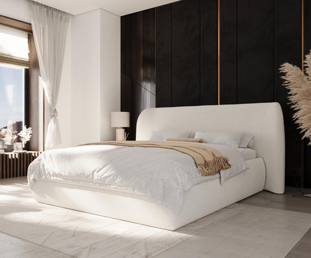 POLSTERBETT Bellano mit Stauraum 140/200 cm Creme im Modesto Stoff - Creme/Schwarz, Holz/Holzwerkstoff (140/200cm) - AltaBeds
