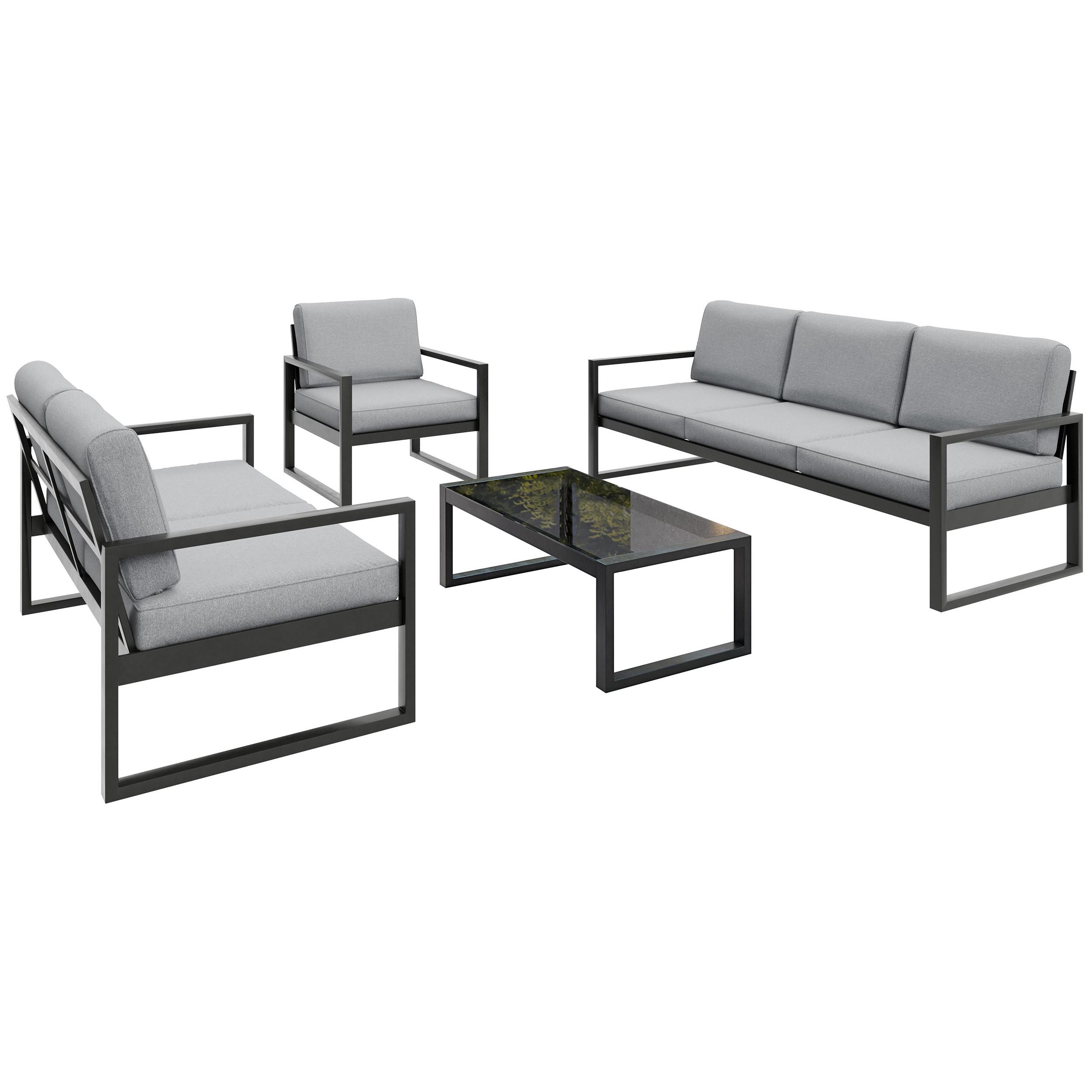 GARTENSET Stella mit Sofas, Sessel und Kaffeetisch, mit Metallrahmen, Hellgrau - Hellgrau, Metall - Beautysofa