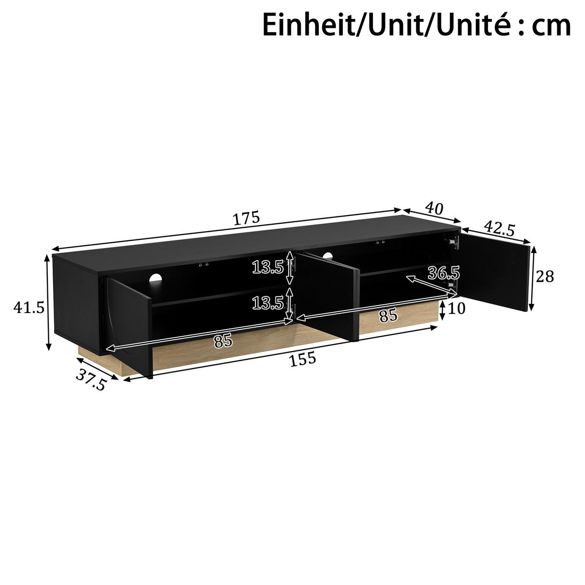 TV-LOWBOARD holzoptik & geschwungenes design - Schwarz, Holzwerkstoff (175/41.5/40cm) - Urban Meuble