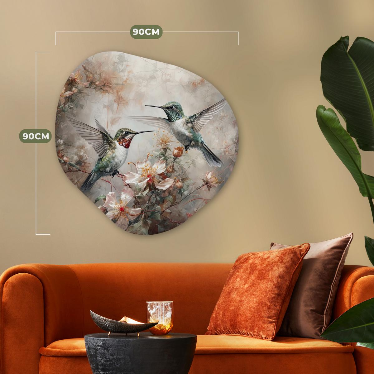 WANDBILD Kolibri - Vögel - Blumen - Pflanzen Room Decor 90x90 cm - Hellgrün, Kunststoff (90/90cm) - MuchoWow