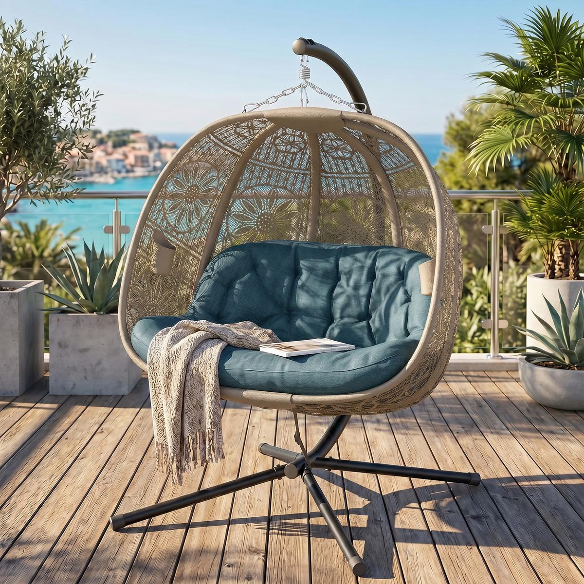 HÄNGESESSEL, Stahl, Polyester, Schwarz - Multicolor, Metall (126/172/132cm) - Outsunny