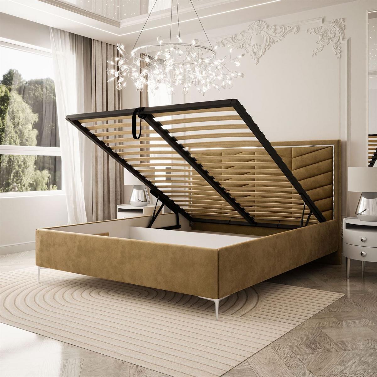 POLSTERBETT AURORA II 140x200 mit Bettkasten French Velvet 654 - Gelb, Textil (140/200cm) - Lookway
