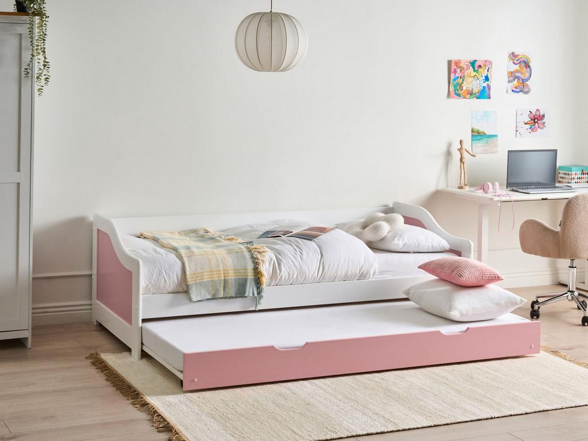 AUSZIEHBETT Kiefernholz 90/200 cm Rosa Luneray - Pink, Holz (90/200cm) - Beliani
