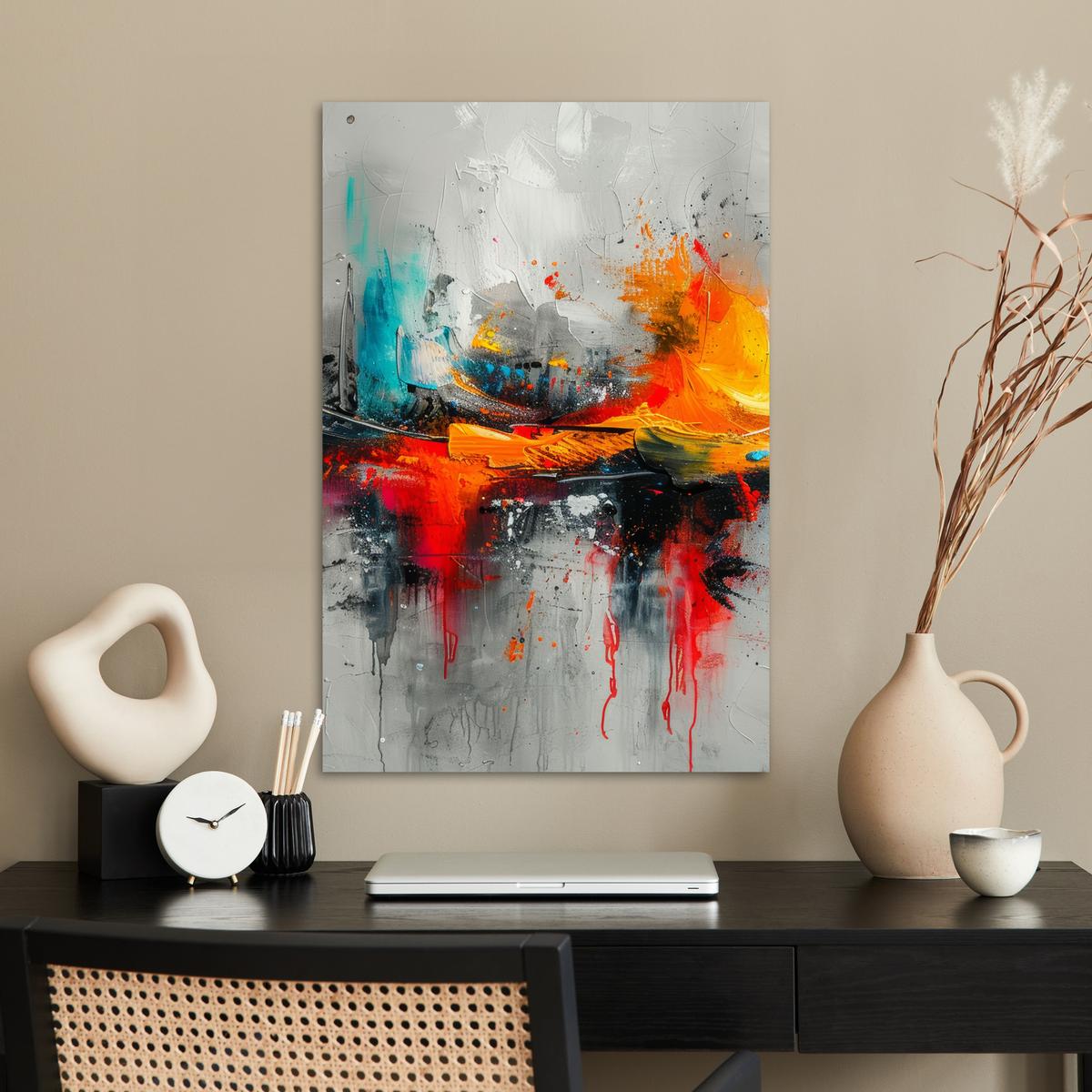 POSTER Moderne Kunst - Orange - Grau - Abstrakt Wanddeko 40x60 cm - Hellgrau, Papier (40/60/0.1cm) - MuchoWow