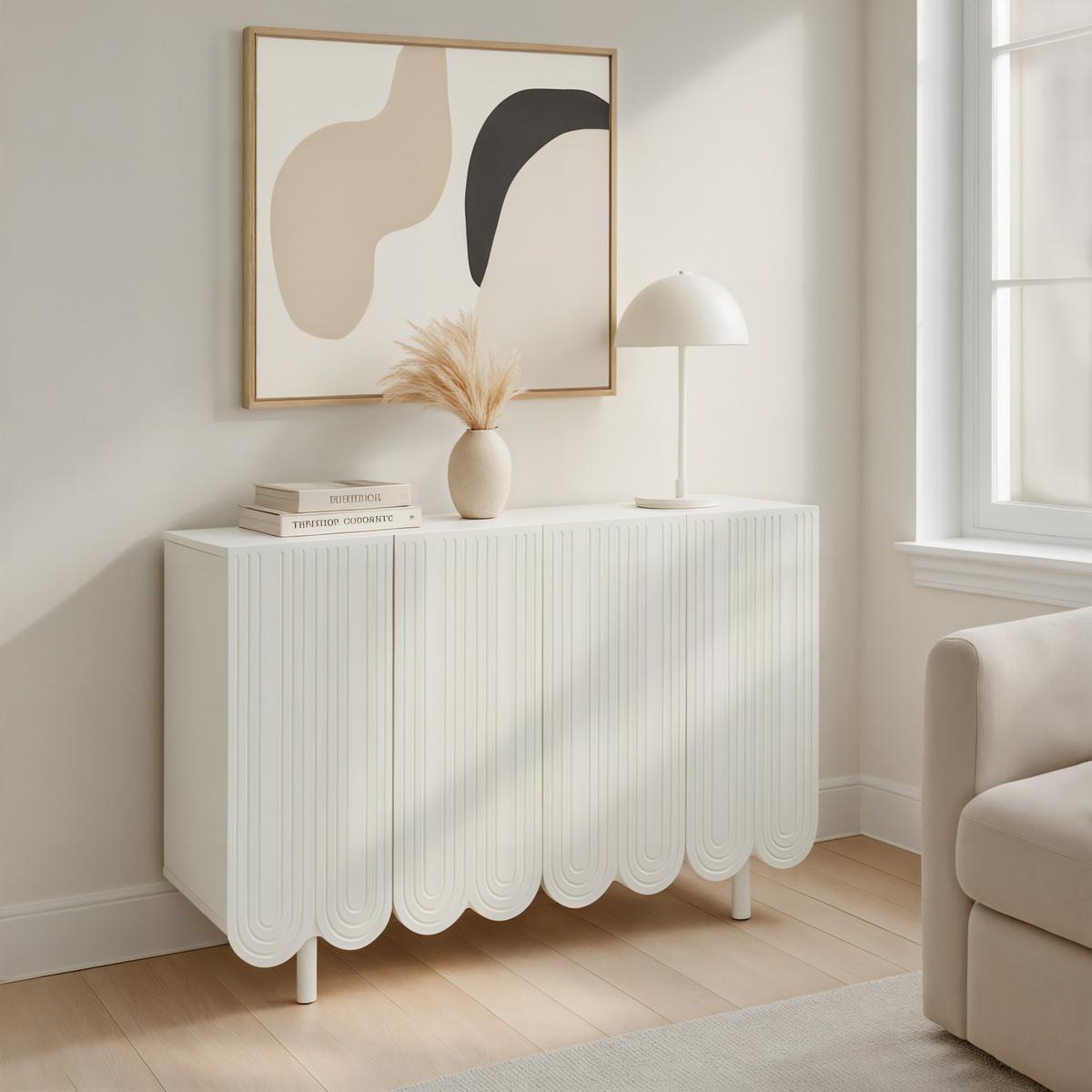 SIDEBOARD mit Metallfüßen und Rillen-Design - Weiß, Holzwerkstoff/Metall (120/80/38cm) - Urban Meuble