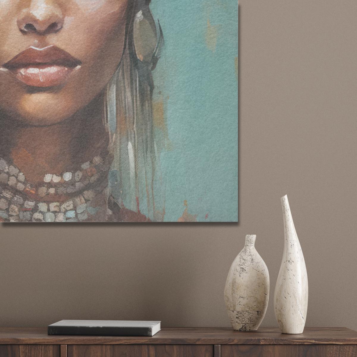 AKUSTIKBILD Frau - Kunst - Schmuck - Porträt Wandbilder 60x80 cm - Blaugrau, Kunststoff (60/80/0.9cm) - MuchoWow