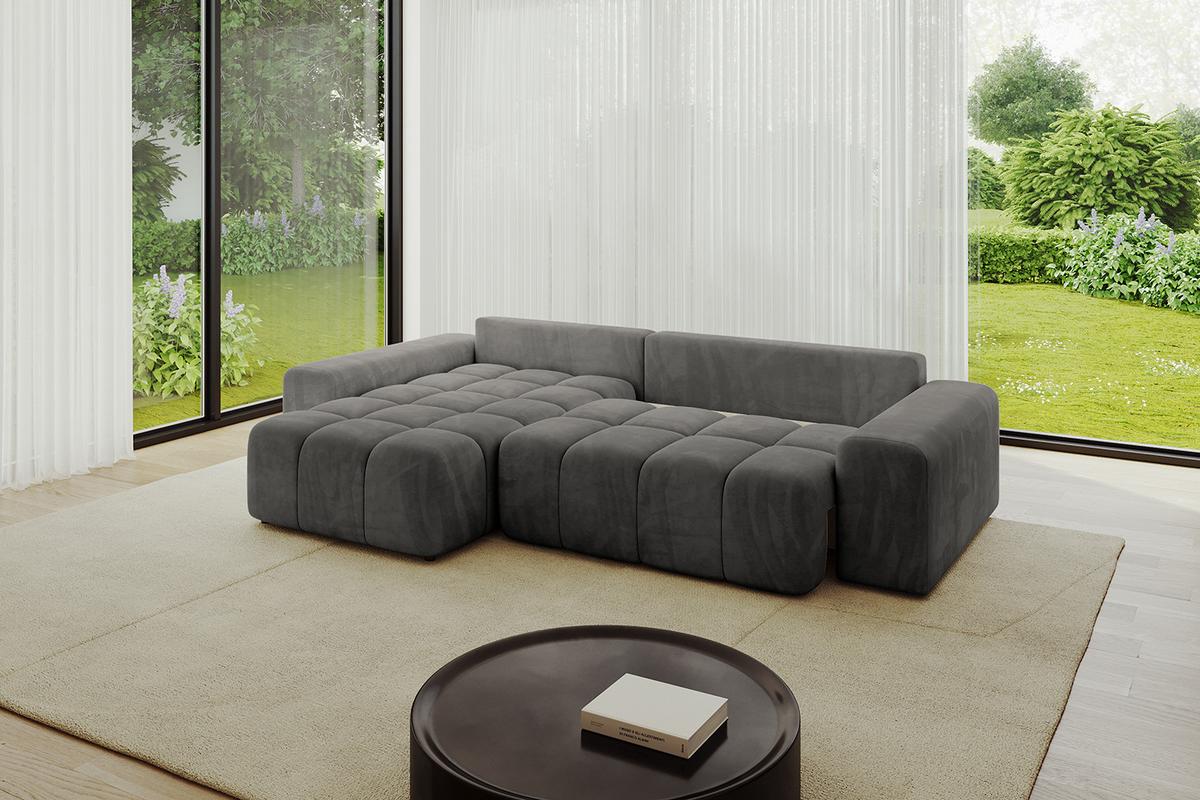 ECKSOFA Ottomane links ENIL-L 297x189x68 Dunkelgrau Velours - Anthrazit, Holzwerkstoff/Kunststoff (297/189cm) - ALTDECOR