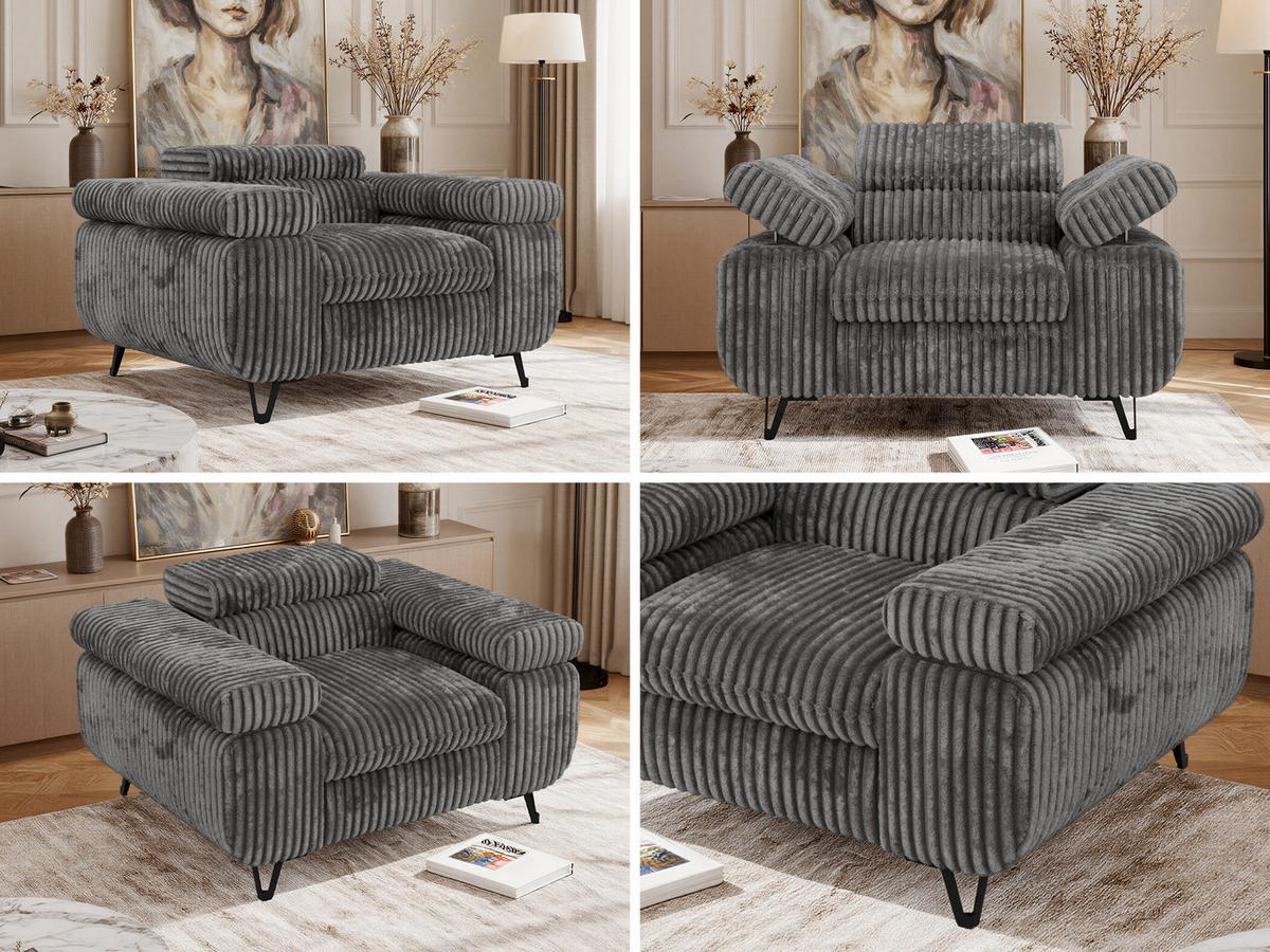 SESSEL PETER 1 - Grau Cord - Schwarz/Grau, Textil/Metall (126/76/99cm) - MKS