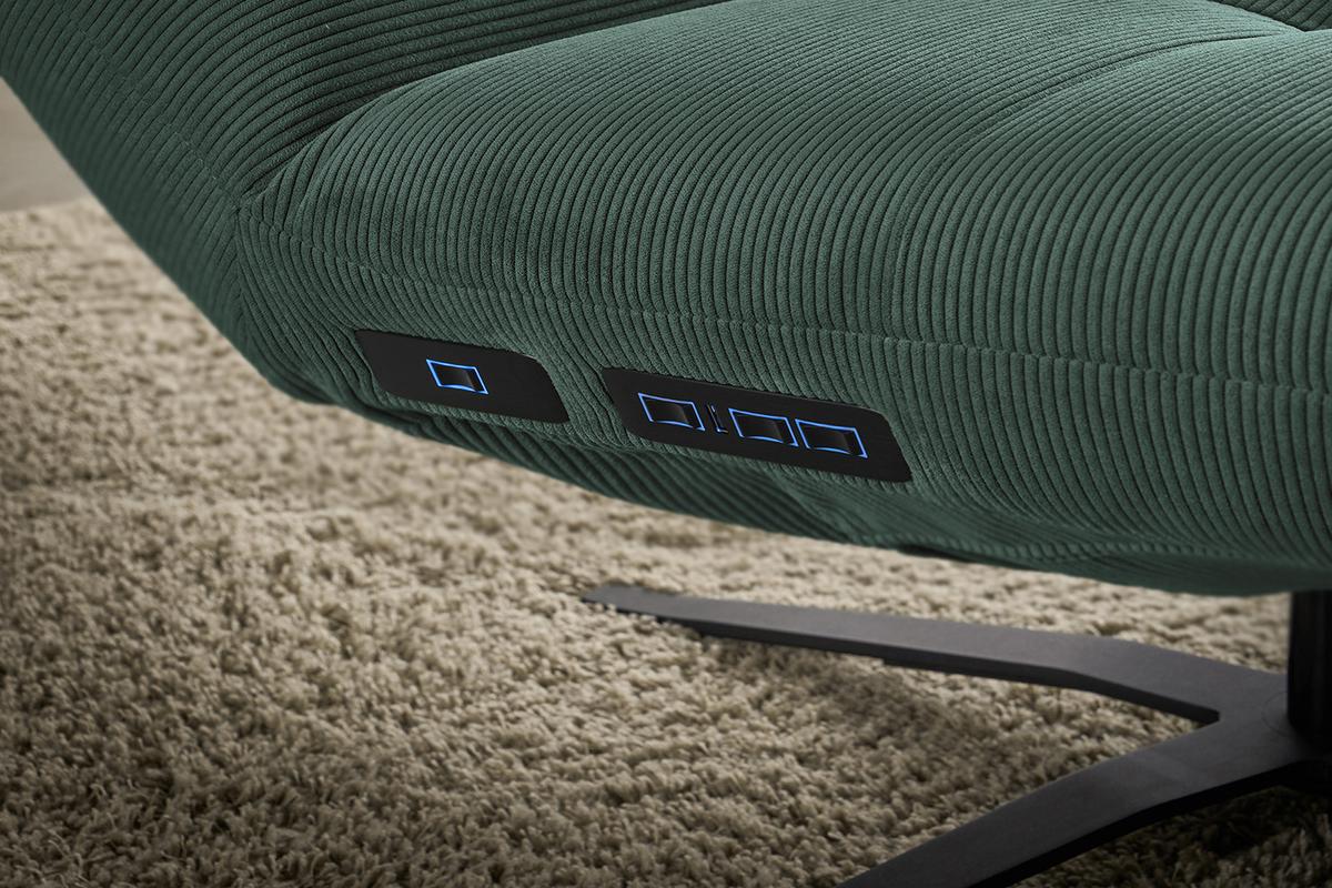RELAXLIEGE LETICIA Smaragdgrün Cord Drehbar (360°), Relaxfunktion - Smaragdgrün/Schwarz, Textil/Metall (82/115/156cm) - KAWOLA