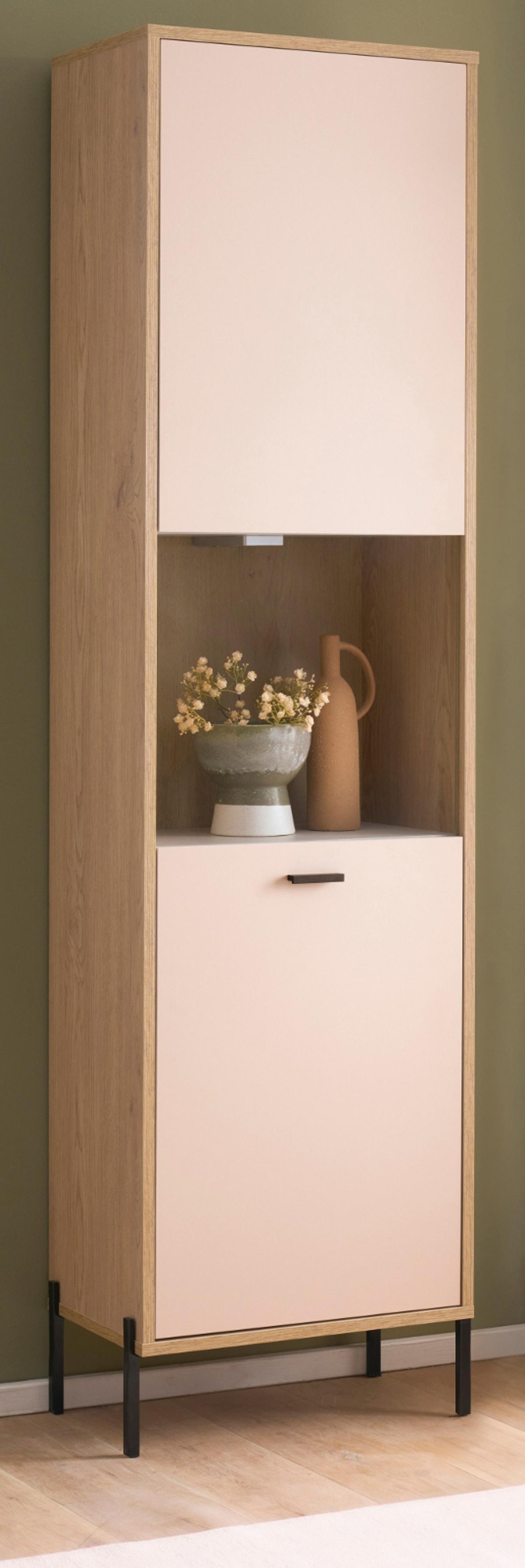 VITRINE Kaschmir, Eiche 54 x 204 cm, VITRINEnschrank mit Soft-Close - Kaschmir/Eichefarben, Glas/Holzwerkstoff (54/204/35cm) - Furn.Design