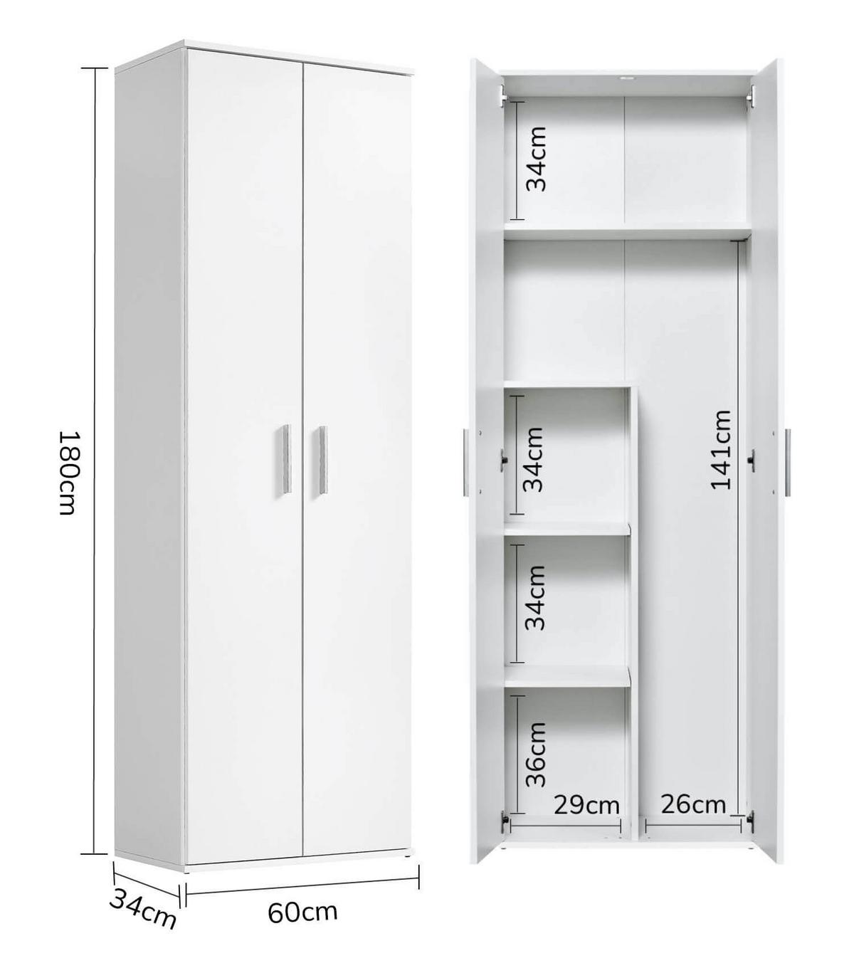 BESENSCHRANK Der Lange - Weiß, Holzwerkstoff (60/180/34cm) - Mokebo