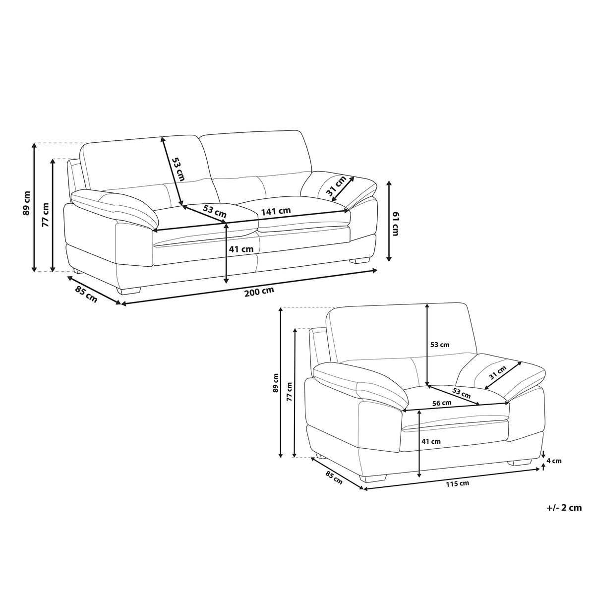 SOFA-SET 4-sitzer Leder Braun Horten - Braun, Leder/Kunststoff (200/89/85cm) - Beliani