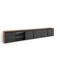 LOWBOARD, Schwarz und Eiche, 309/35/50cm, mit Led - Schwarz, Holzwerkstoff (309/50/35cm) - Skraut Home