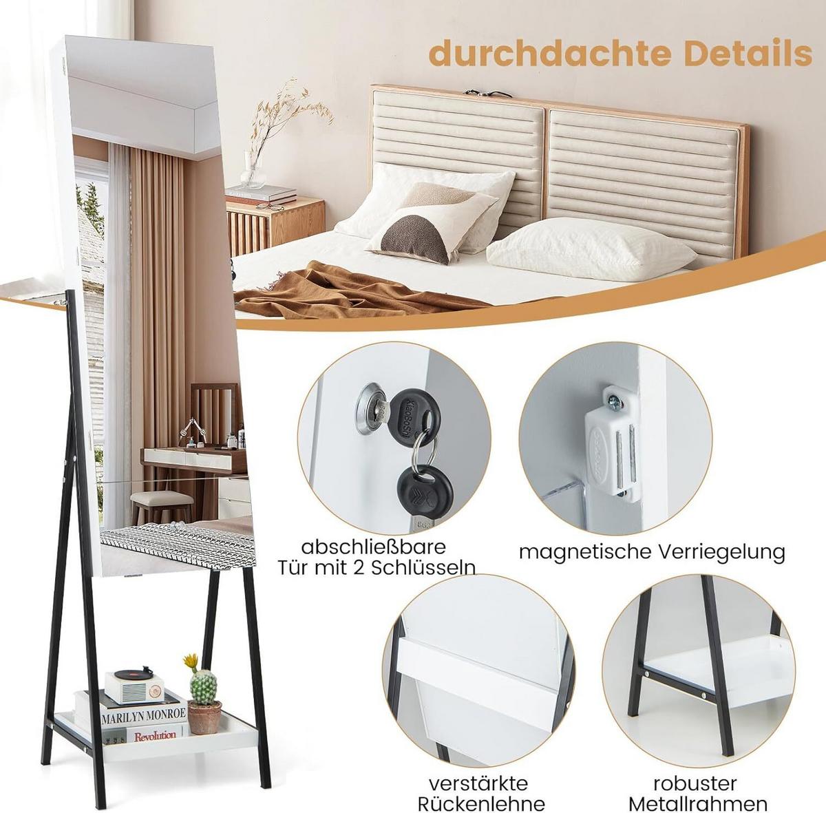 SCHMUCKSCHRANK 166cm Weiß - Weiß, Holz (41/166/35cm) - COSTWAY