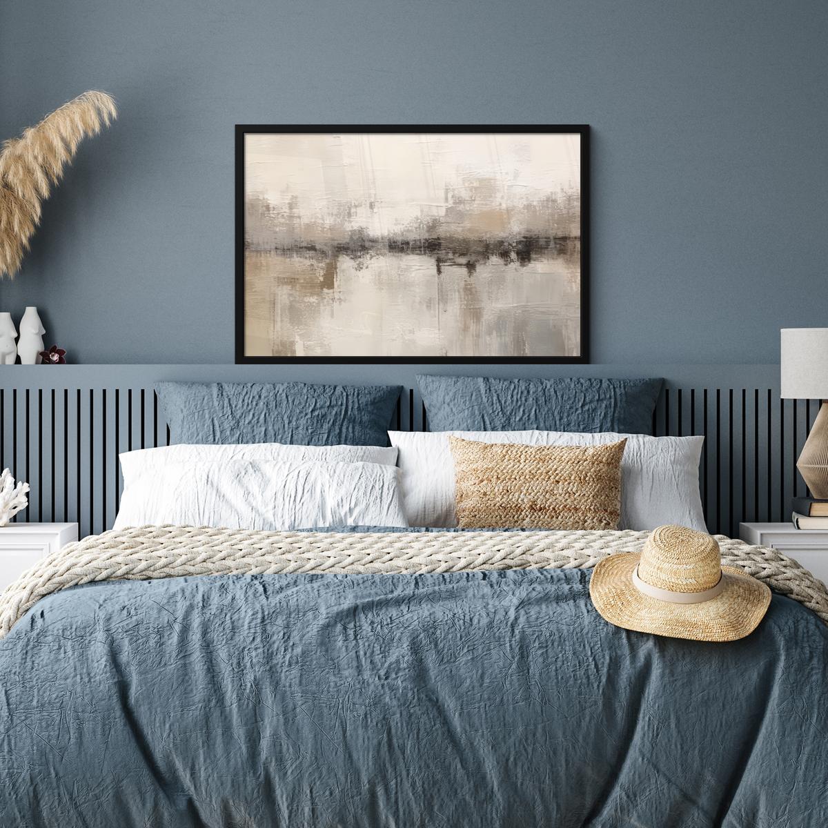 POSTER MIT RAHMENGERAHMTES BILD Moderne Kunst - Abstrakt - Beige 90x60 cm - Beige, Papier (90/60cm) - MuchoWow