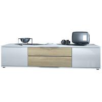 LOWBOARD Linio Eiche sägerau - Weiß Hochglanz/Sonoma Eiche, Holzwerkstoff (166.5/37.5/35cm) - Vladon