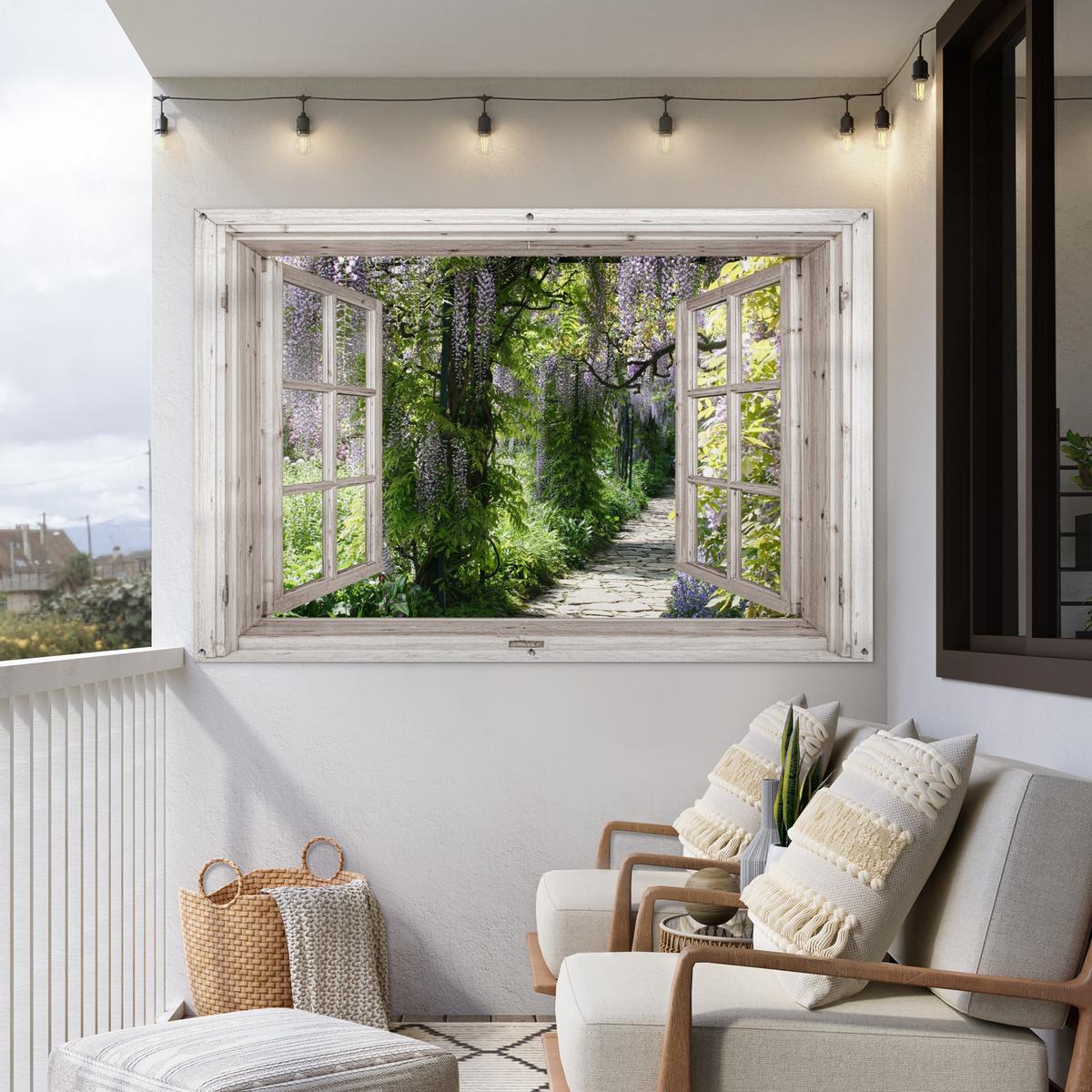 GARTENPOSTER Blauer Regen - Blumen - Aussicht - Baum - Frühling Poster für draußen 180x120 cm - Beige, Kunststoff (180/120/0.2cm) - OnlyWow
