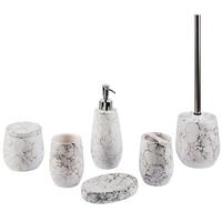 BADEZIMMER Set 6-teilig Keramik cremeweiß Callela - Schwarz/Weiß, Stein (9/21/9cm) - Beliani