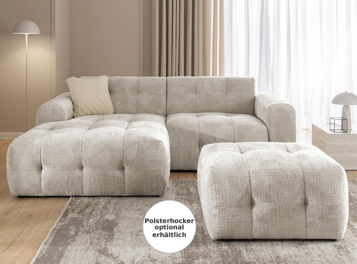 ECKSOFA mit Ottomane links, raffinierten Steppungen, Wellenunterfederung, B234/T161/H79 cm, Chenille-Bezug in Sandgrau / 21038 - Sandfarben/Greige, Kunststoff/Textil (234/79/161cm) - luma-home