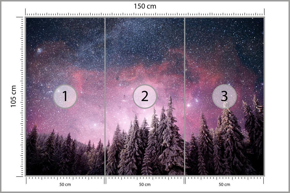 FOTOTAPETE für Schlafzimmer Verzauberter Tannenwald Winter Aurora 150x105 - Violett/Schwarz, Papier (150/105cm) - Muralo