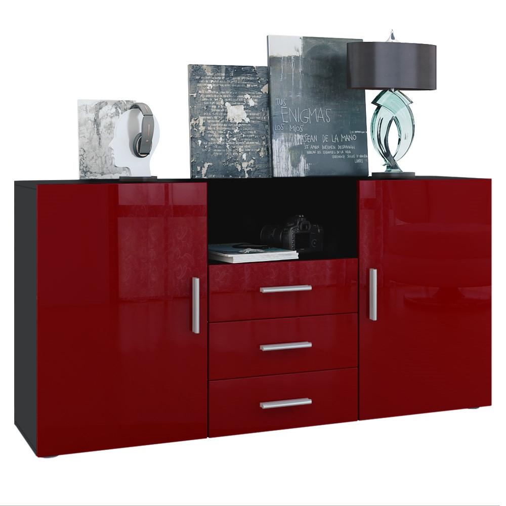 SIDEBOARD Skadu Front in Bordeaux Hochglanz - Bordeaux, Holzwerkstoff (138.5/71.5/35cm) - Vladon