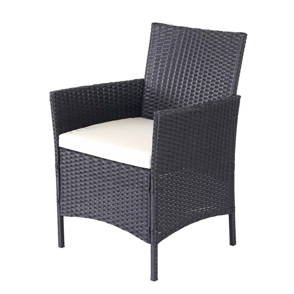 POLY-RATTAN GARNITUR Schwarz, Cremeweiß - Schwarz/Weiß, Kunststoff - MCW