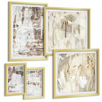 BILDER SET 5er Set - 50x50 cm & 20x30 cm & 40x60 cm Goldrahmen - Abstrakte Muster, weiß, braun - Goldfarben, Kunststoff (40/60cm) - TULUP