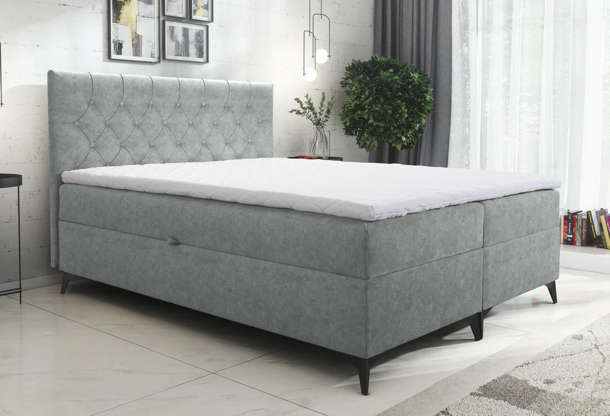 BOXBETT Palmeria 140/200 cm in Hellgrau – mit Bettkasten und Topper - Hellgrau/Schwarz, Holz/Holzwerkstoff (140/200cm) - AX Living