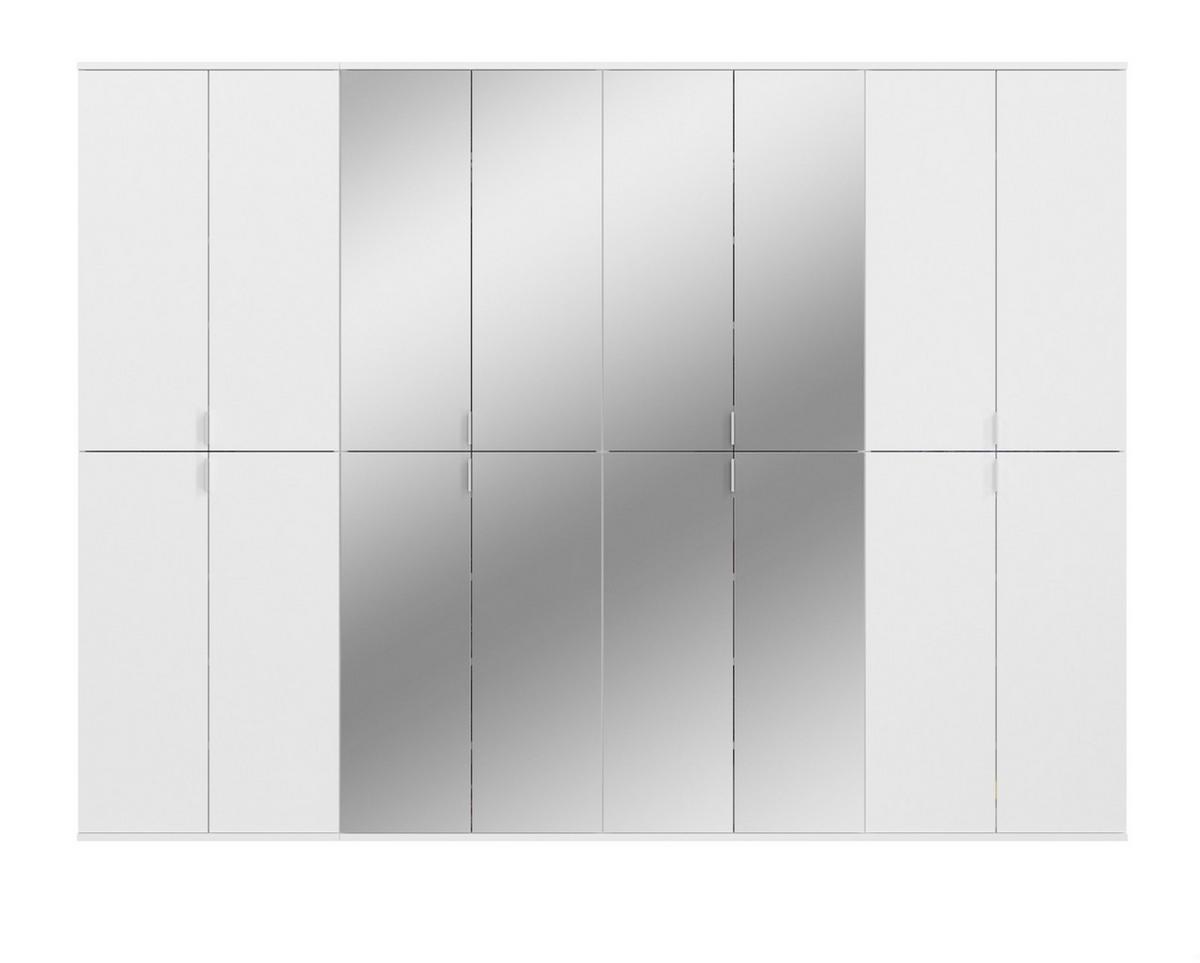 KLEIDERSCHRANK weiß Hochglanz 244 cm, Mehrzweckschrank mit Spiegeltüren, 36 Fächer - Weiß Hochglanz/Silberfarben, Holzwerkstoff/Metall (244/193/34cm) - Inn.Furn