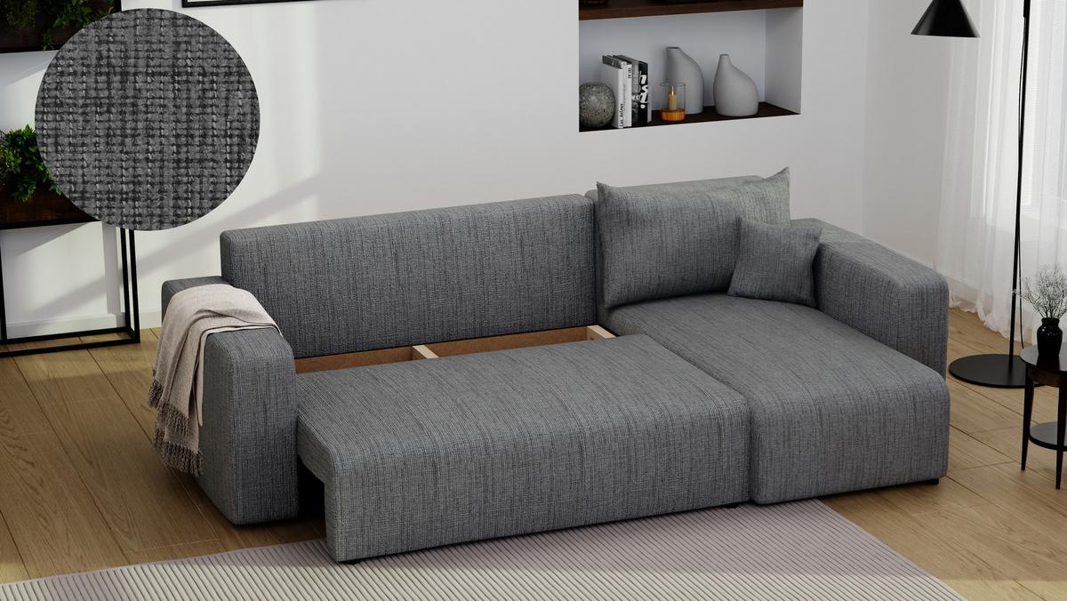 ECKSOFA Grau Webstoff mit Bettkasten - Grau, Textil (248/145cm) - Idohome