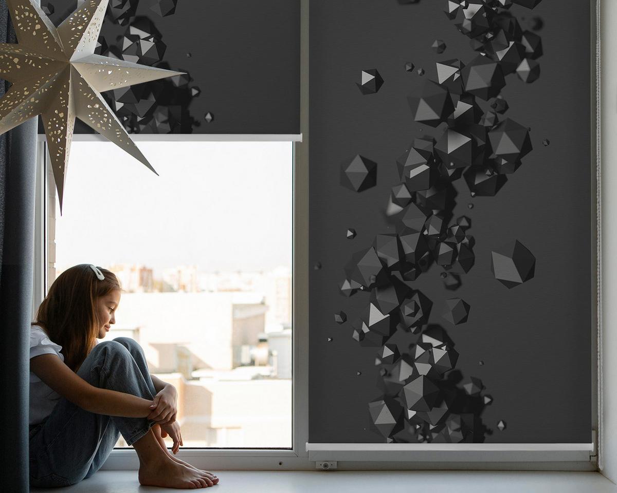 INNENROLLO - Fensterrollo - Rollo - 150x140 cm - Herabfallende Blöcke - Schwarz, Kunststoff (150/140/0.5cm) - TULUP