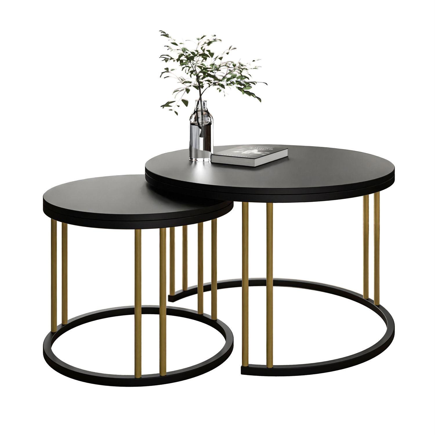 COUCHTISCH 2 in 1 LORI MIX II schwarz matt - Goldfarben, Holzwerkstoff (70/70/48cm) - Lookway