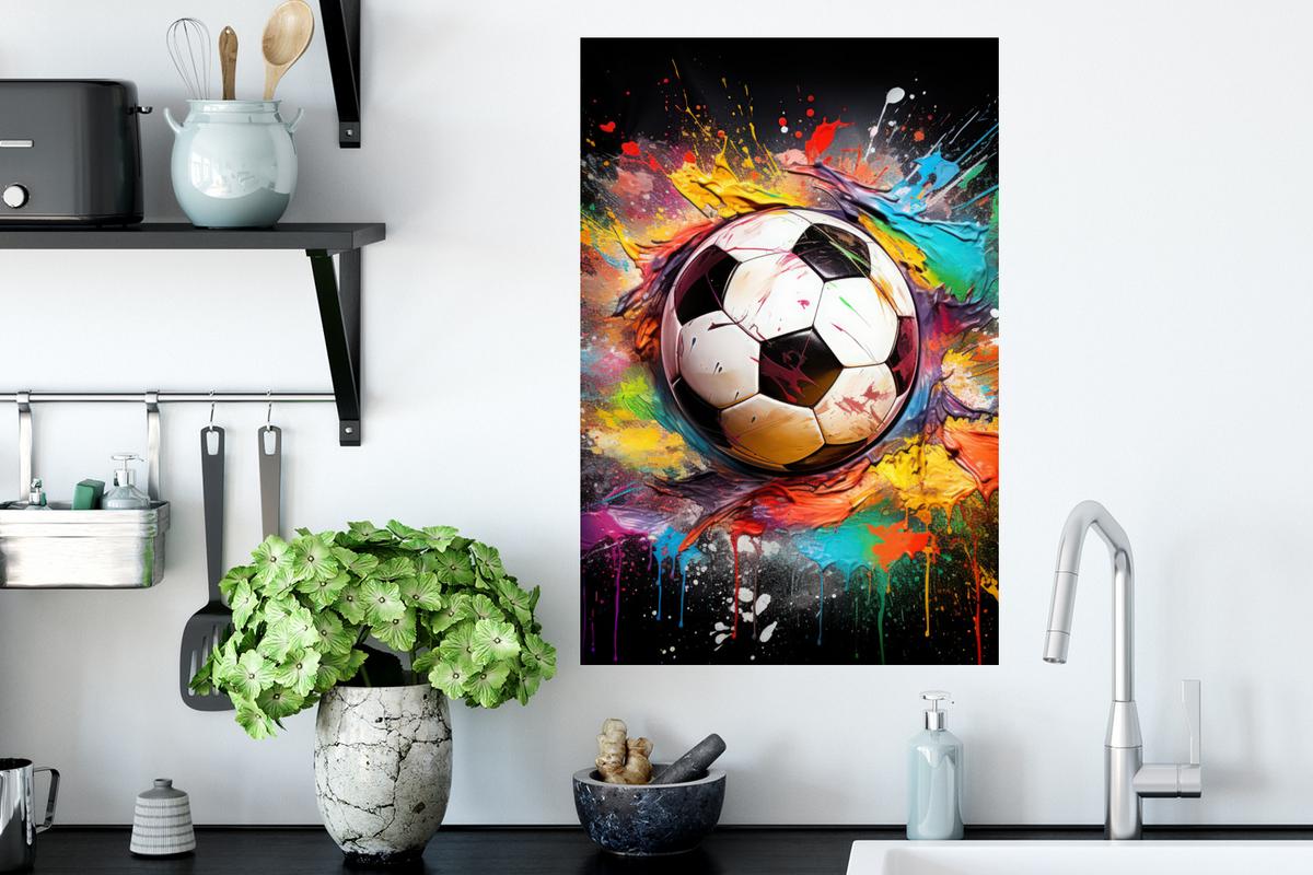WANDTATTOO Fußball - Farbe - Farben - Schwarz - Weiß Wandbild 40x60 cm - Weiß, Kunststoff (40/60/0.1cm) - MuchoWow