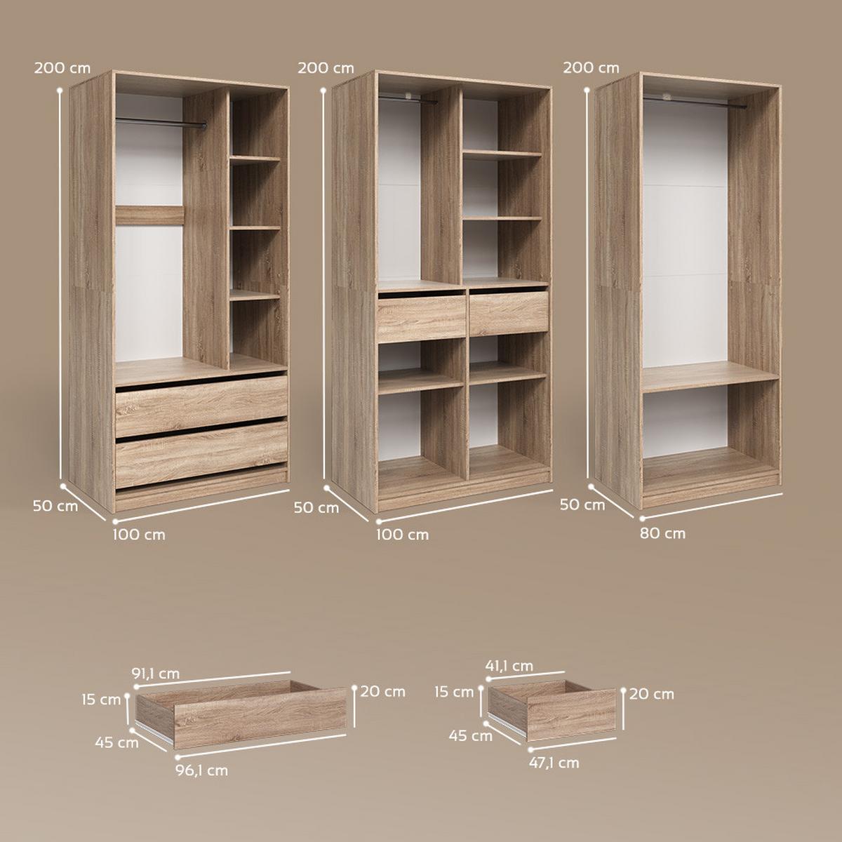 KLEIDERSCHRANK Trento Sonoma 3er Set - Sonoma Eiche, Holzwerkstoff (100/200/50cm) - Livinity®