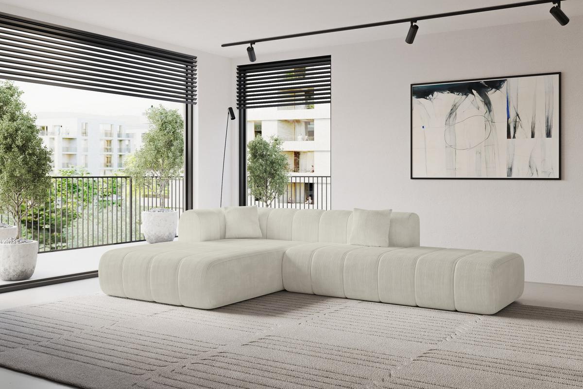 ECKSOFA Ottomane Links BILA-L 289x176x71 Creme Cord - Creme/Schwarz, Holzwerkstoff/Kunststoff (176/289cm) - ALTDECOR