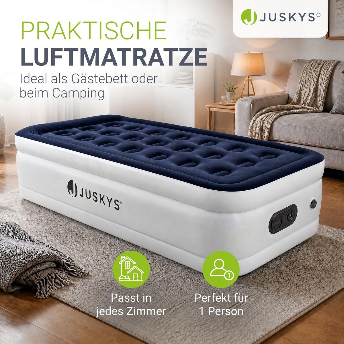 LUFTBETT Sapri M blau / weiß inkl. Tragetasche - Weiß, Kunststoff (87/185cm) - Juskys