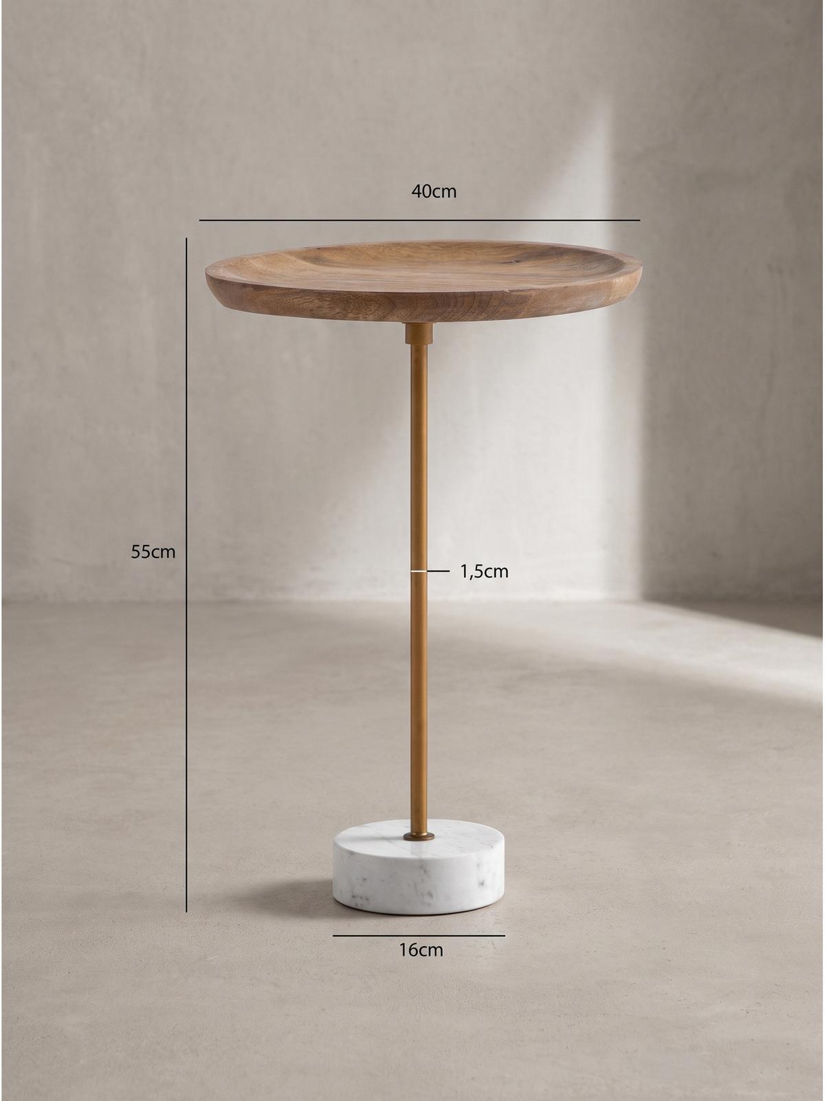 BEISTELLTISCH DURANCE, Mango Massivholz, Weiß-Mango, Ø 40 x 55 cm - Goldfarben/Braun, Holz (40/40/55cm) - KADIMA DESIGN