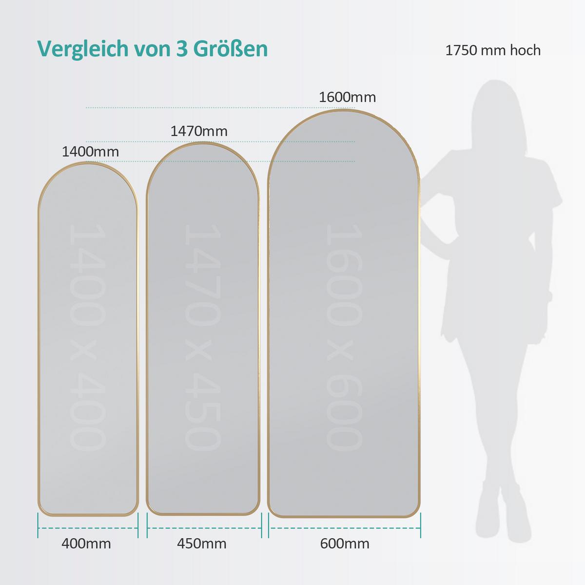 STANDSPIEGEL mit Rahmen Gehärteter Silberspiegel Gold 160/60 cm - Goldfarben, Glas/Metall (60/160/160cm) - EMKE