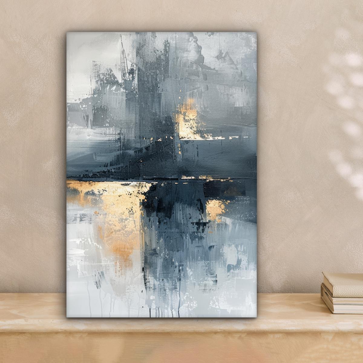 LEINWANDBILD Kunst - Grau - Gold - Abstrakt Deko Wohnzimmer 20x30 cm - Dunkelgrau, Textil (20/30cm) - MuchoWow